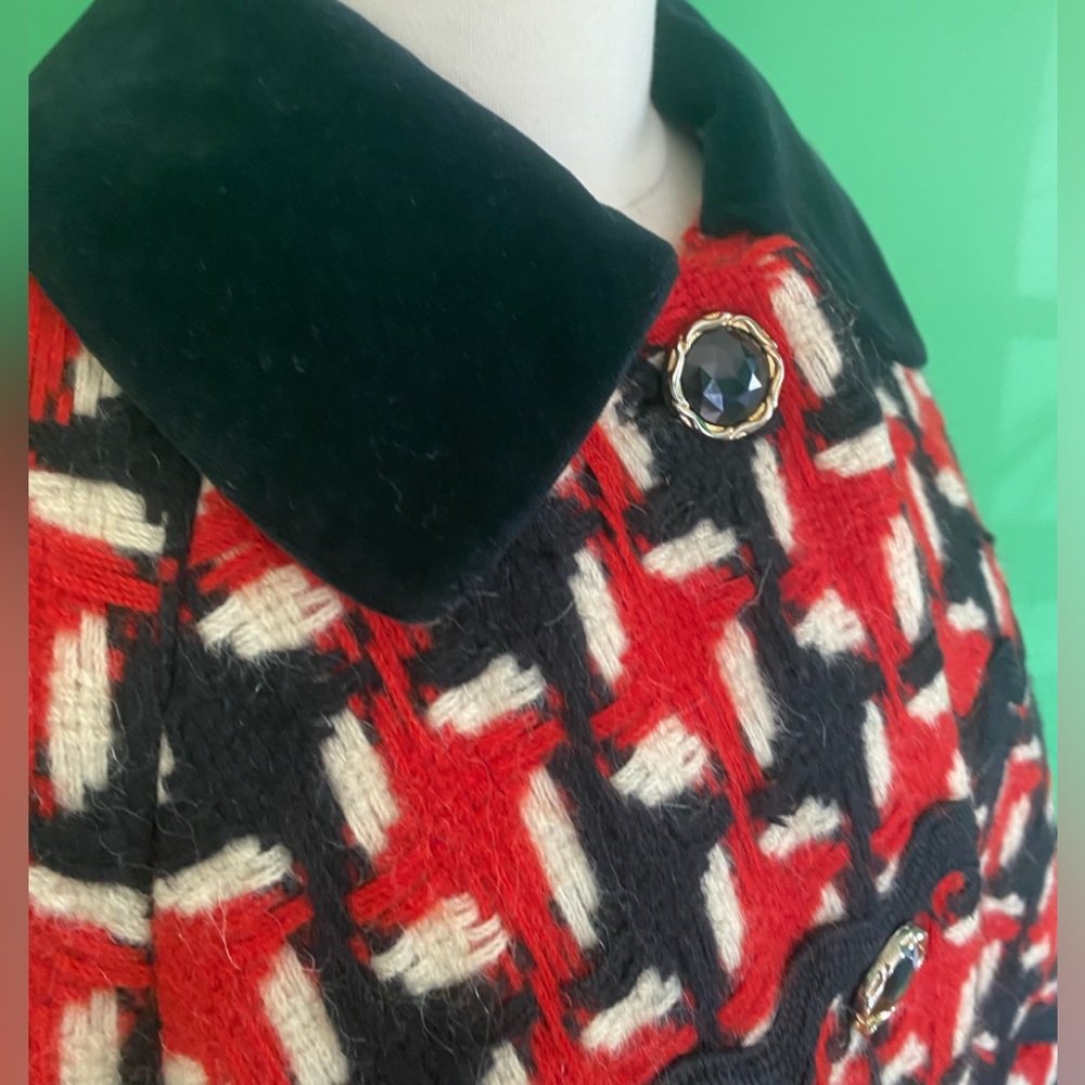 Vintage Moschino Cheap & Chic black white red plaid wool mohair coat Nanny Fran - Picture 3 of 13